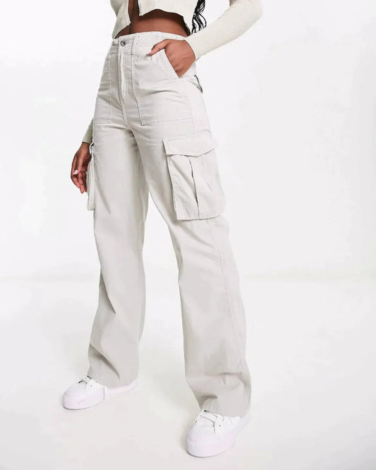 Cargo Pants - Straight Leg - Adjustable Waist - High Waisted Pants - Women's Pants-Fashion Nora