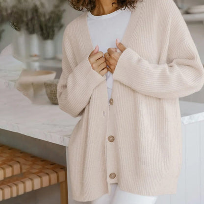 Cashmere Cardigan - Women's Oversized V-Neck Knitted Cardigan-Fashion Nora