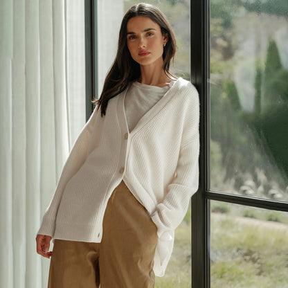 Cashmere Cardigan - Women's Oversized V-Neck Knitted Cardigan-Fashion Nora
