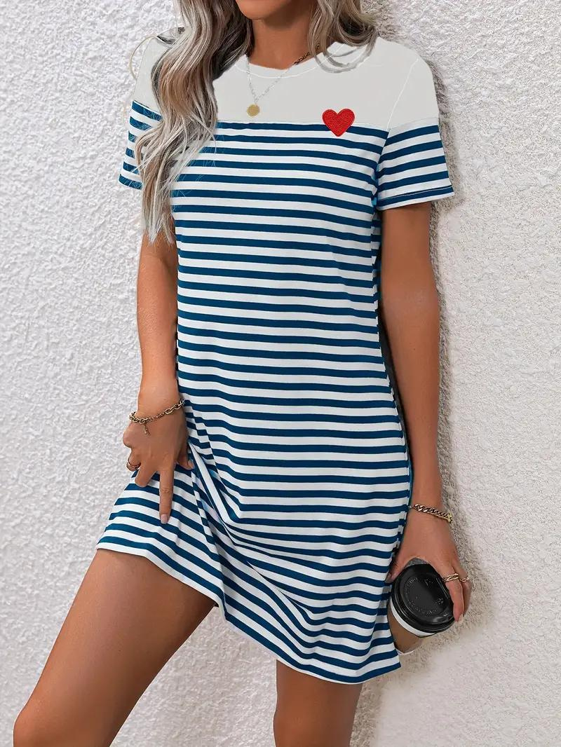 Casual Dress, Loose Fit, Short Sleeve, Striped Dress, Summer Dress-Fashion Nora