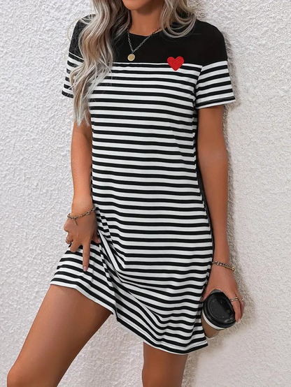 Casual Dress, Loose Fit, Short Sleeve, Striped Dress, Summer Dress-Fashion Nora