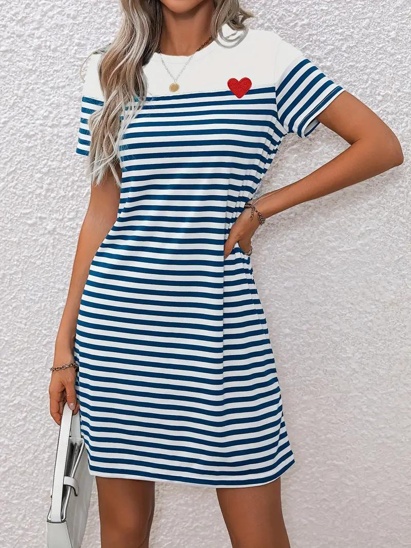 Casual Dress, Loose Fit, Short Sleeve, Striped Dress, Summer Dress-Fashion Nora