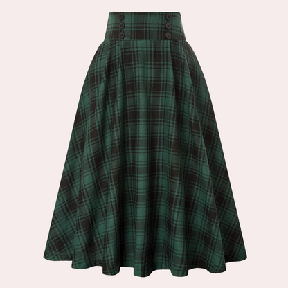 Checkered Skirt - Women's High Waisted Plaid Midi Bell Skirt-Fashion Nora