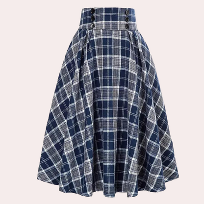 Checkered Skirt - Women's High Waisted Plaid Midi Bell Skirt-Fashion Nora