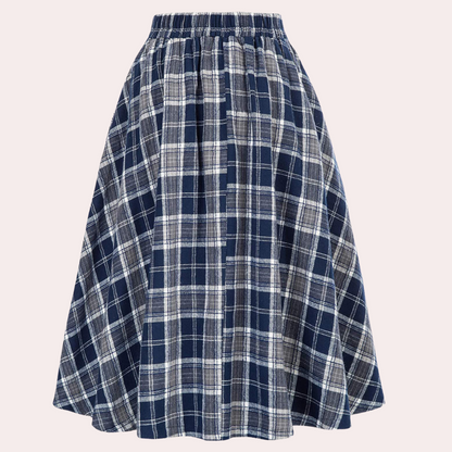 Checkered Skirt - Women's High Waisted Plaid Midi Bell Skirt-Fashion Nora