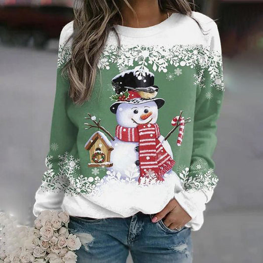 Christmas Sweater - Women's Loose Fit - Crew Neck Snowman - Christmas Pullover-Fashion Nora