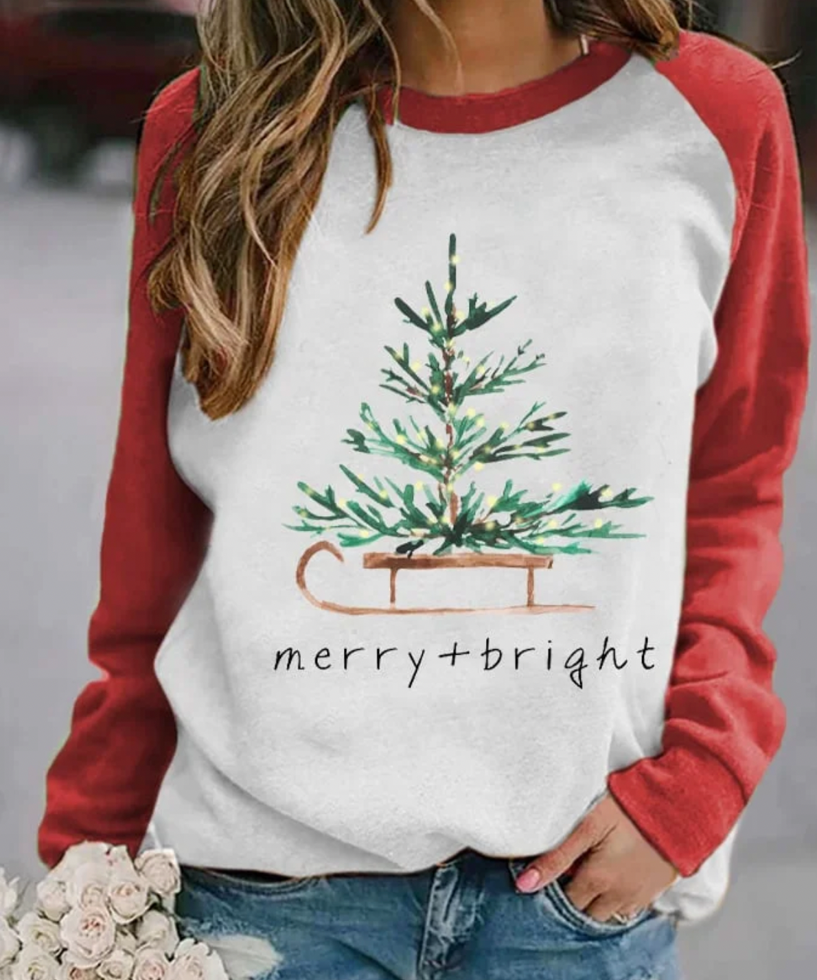 Christmas Sweatshirt - Women's Long Sleeve Crew Neck Christmas Tree Pullover-Fashion Nora