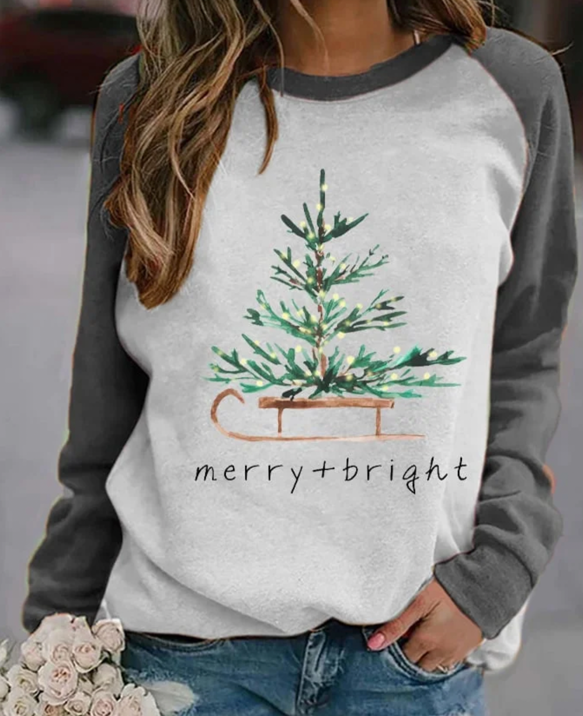 Christmas Sweatshirt - Women's Long Sleeve Crew Neck Christmas Tree Pullover-Fashion Nora