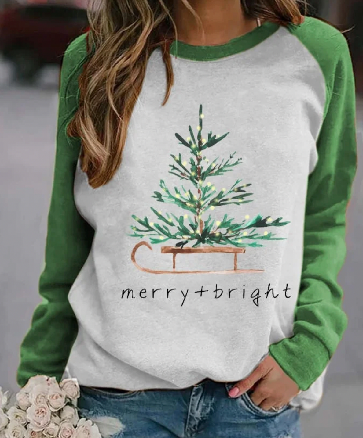 Christmas Sweatshirt - Women's Long Sleeve Crew Neck Christmas Tree Pullover-Fashion Nora