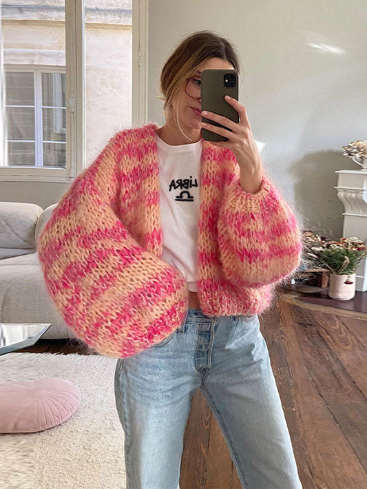 Chunky Cardigan | Cropped | Open Front | Knitted Cardigan | Women's Clothing-Fashion Nora