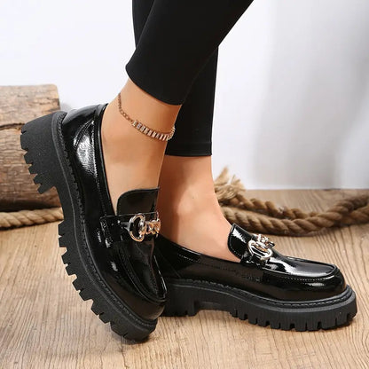 Chunky Loafers, Slip On, Chain Decor, Women's Shoes, Platform Loafers-Fashion Nora