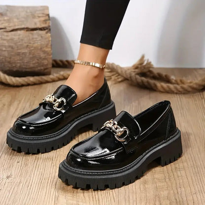 Chunky Loafers, Slip On, Chain Decor, Women's Shoes, Platform Loafers-Fashion Nora