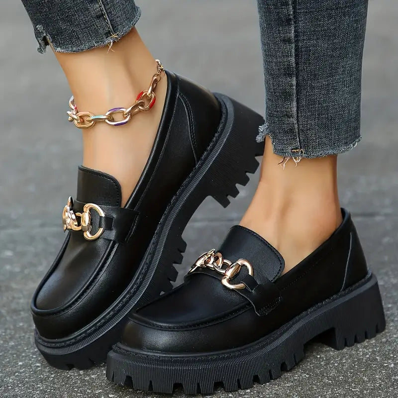 Chunky Loafers, Slip On, Chain Decor, Women's Shoes, Platform Loafers-Fashion Nora