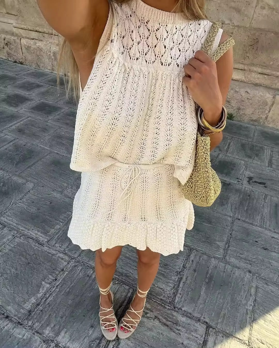 Co-Ord Set | Knitted | Two-Piece | Skirt and Top Set | Summer Clothes-Fashion Nora