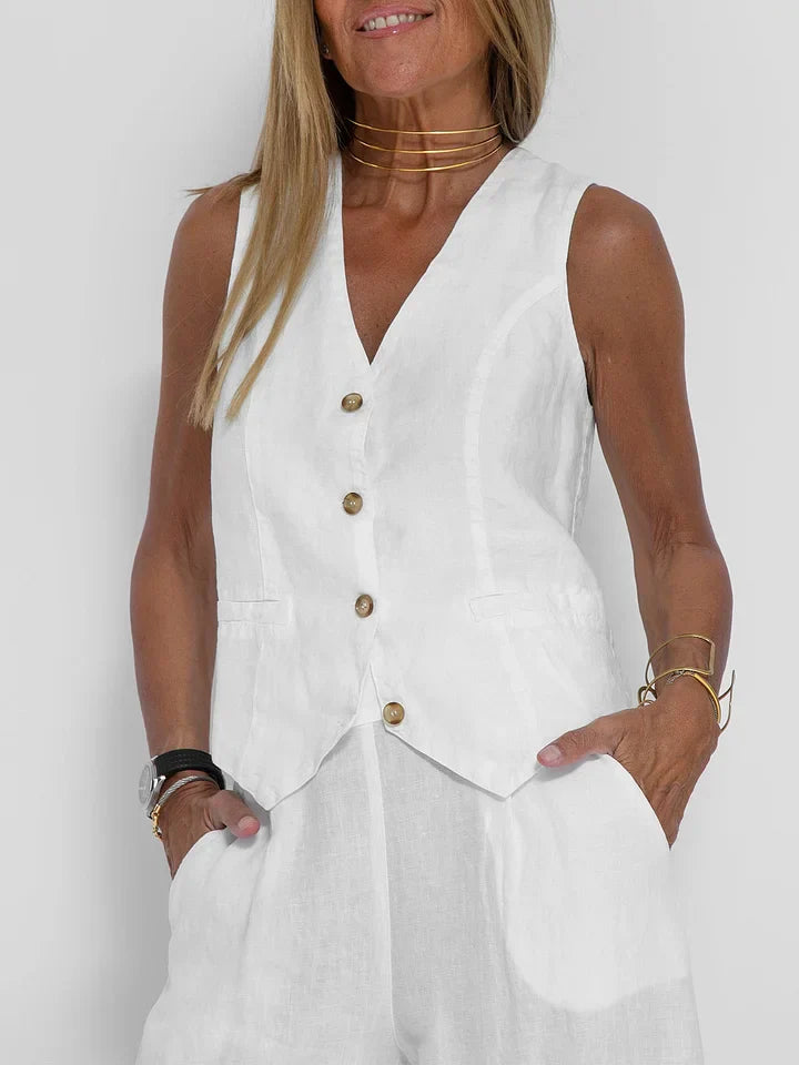 Co-Ord Set - Women's Sleevelss Vest and Wide Leg Pants Two-Piece Set-Fashion Nora