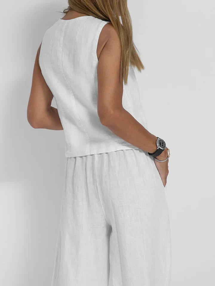 Co-Ord Set - Women's Sleevelss Vest and Wide Leg Pants Two-Piece Set-Fashion Nora