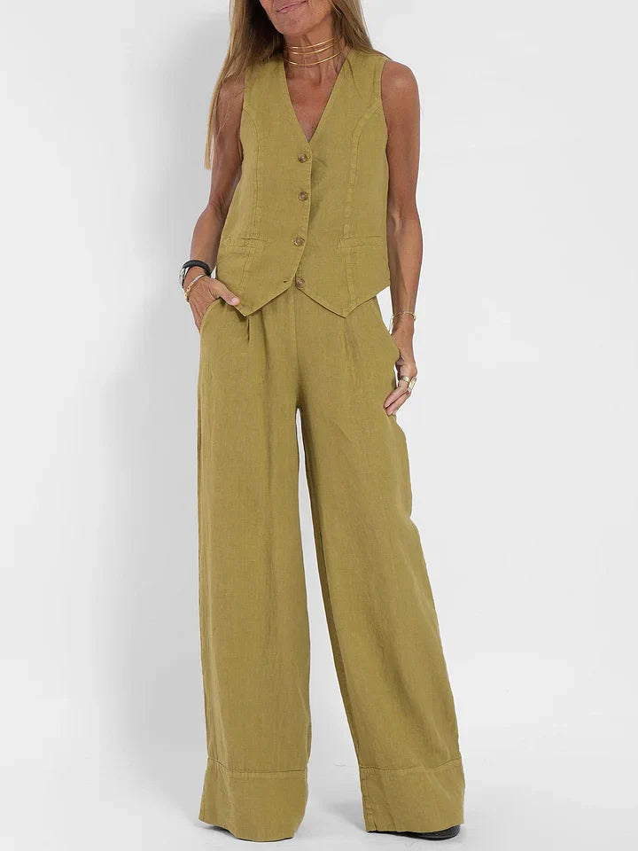 Co-Ord Set - Women's Sleevelss Vest and Wide Leg Pants Two-Piece Set-Fashion Nora