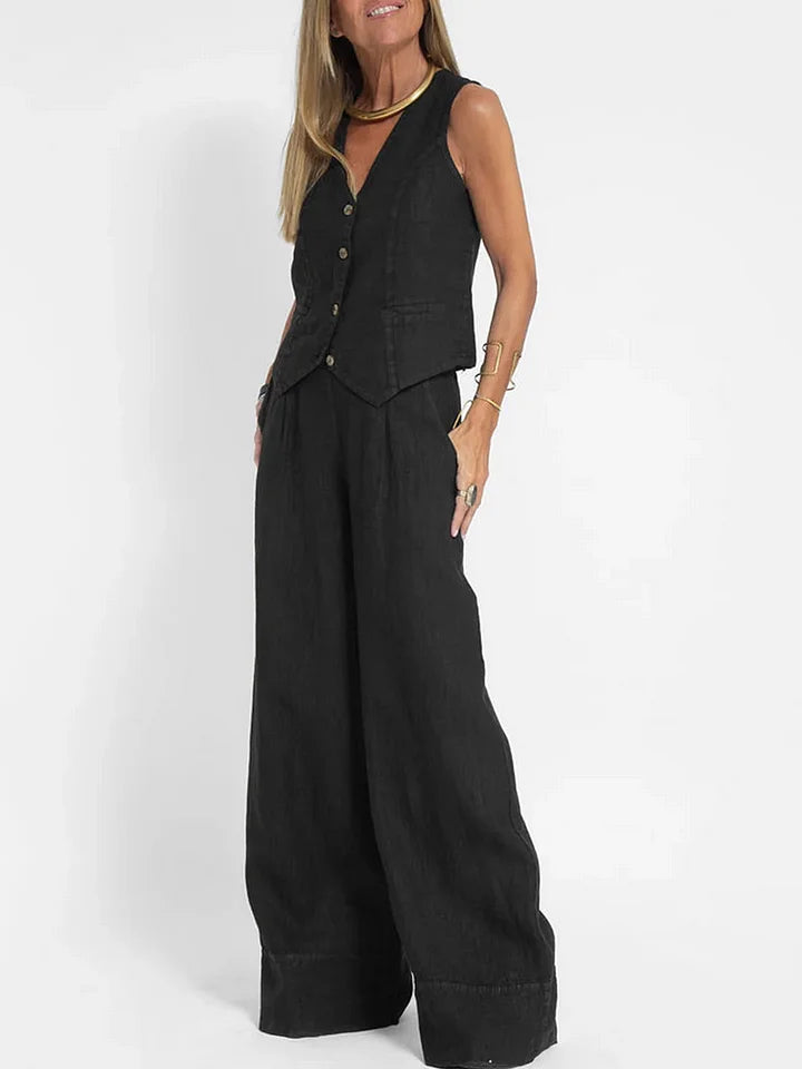Co-Ord Set - Women's Sleevelss Vest and Wide Leg Pants Two-Piece Set-Fashion Nora