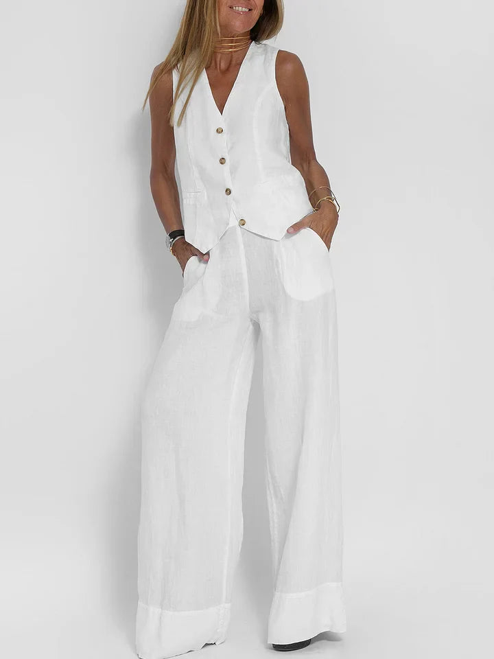 Co-Ord Set - Women's Sleevelss Vest and Wide Leg Pants Two-Piece Set-Fashion Nora