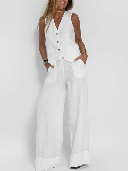 Co-Ord Set - Women's Sleevelss Vest and Wide Leg Pants Two-Piece Set-Fashion Nora