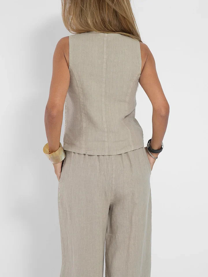 Co-Ord Set - Women's Sleevelss Vest and Wide Leg Pants Two-Piece Set-Fashion Nora