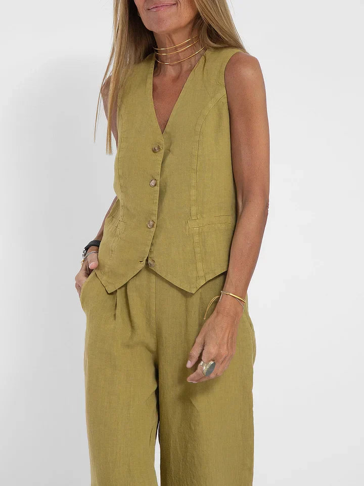 Co-Ord Set - Women's Sleevelss Vest and Wide Leg Pants Two-Piece Set-Fashion Nora