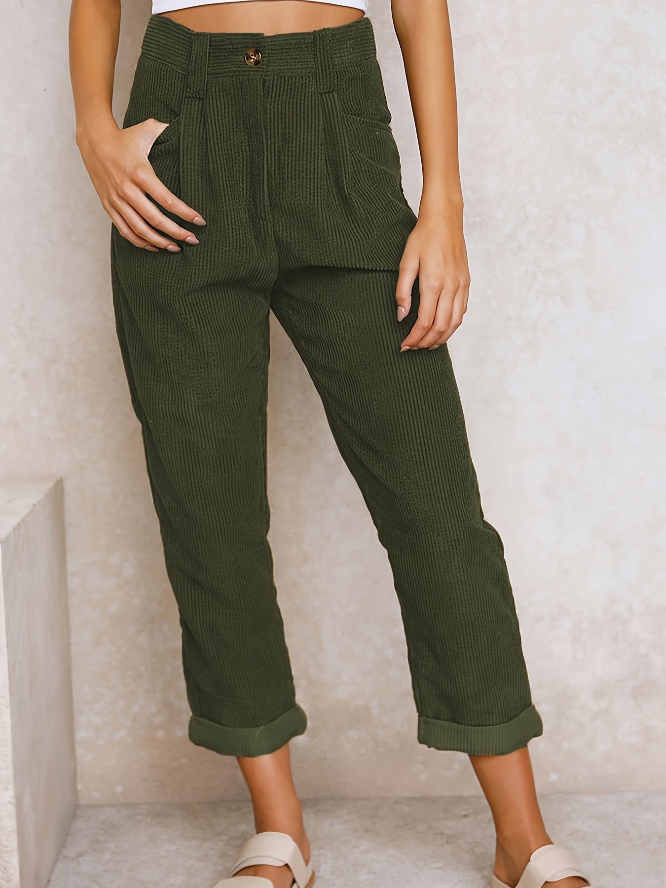 Corduroy Pants - Loose Fit - Baggy - High Waist Pants - Women's Pants -Fashion Nora