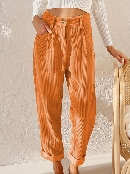 Corduroy Pants - Loose Fit - Baggy - High Waist Pants - Women's Pants -Fashion Nora