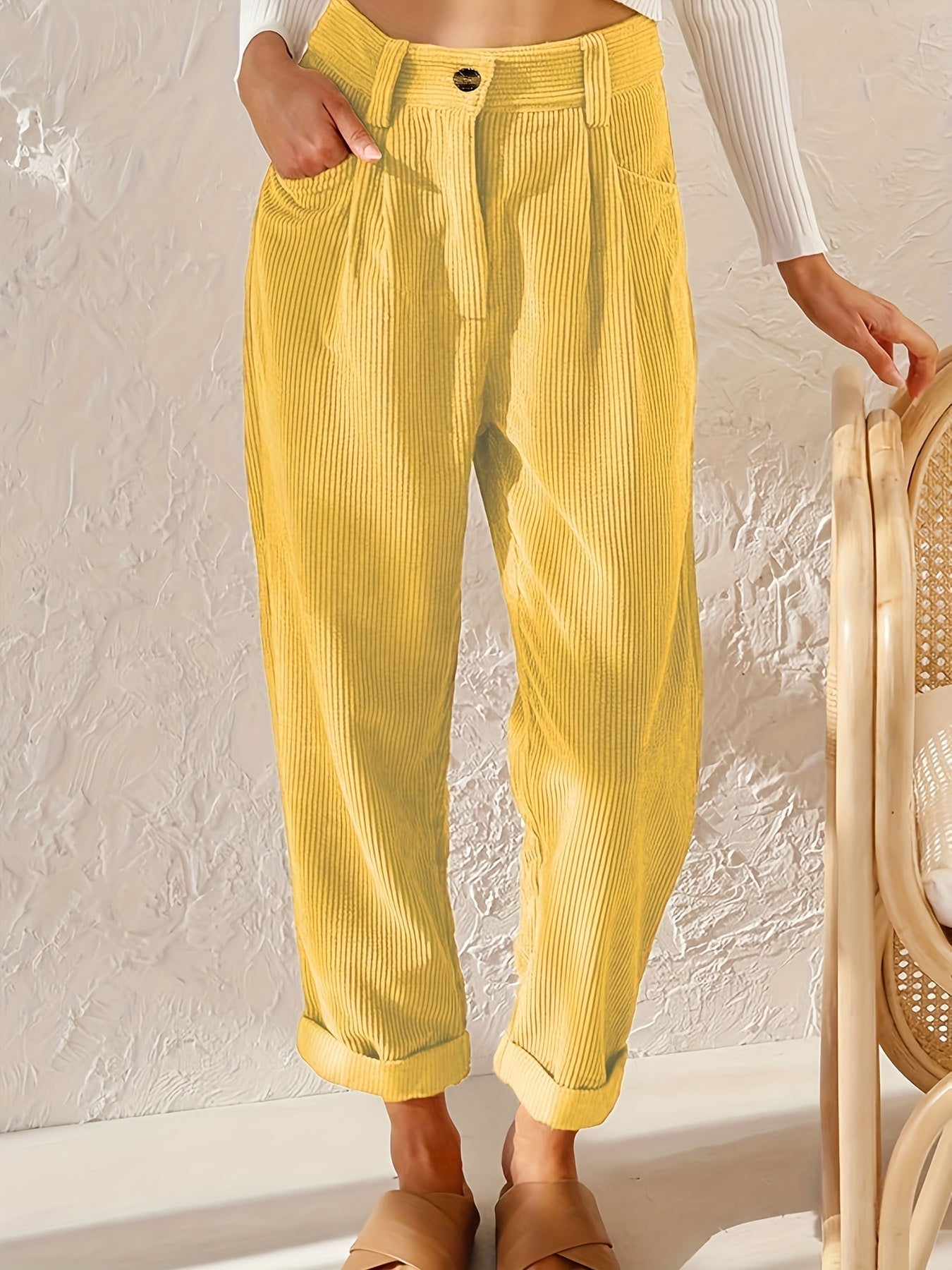 Corduroy Pants - Loose Fit - Baggy - High Waist Pants - Women's Pants -Fashion Nora
