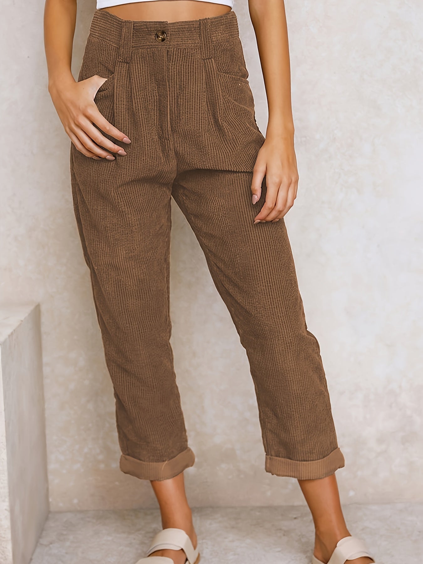 Corduroy Pants - Loose Fit - Baggy - High Waist Pants - Women's Pants -Fashion Nora