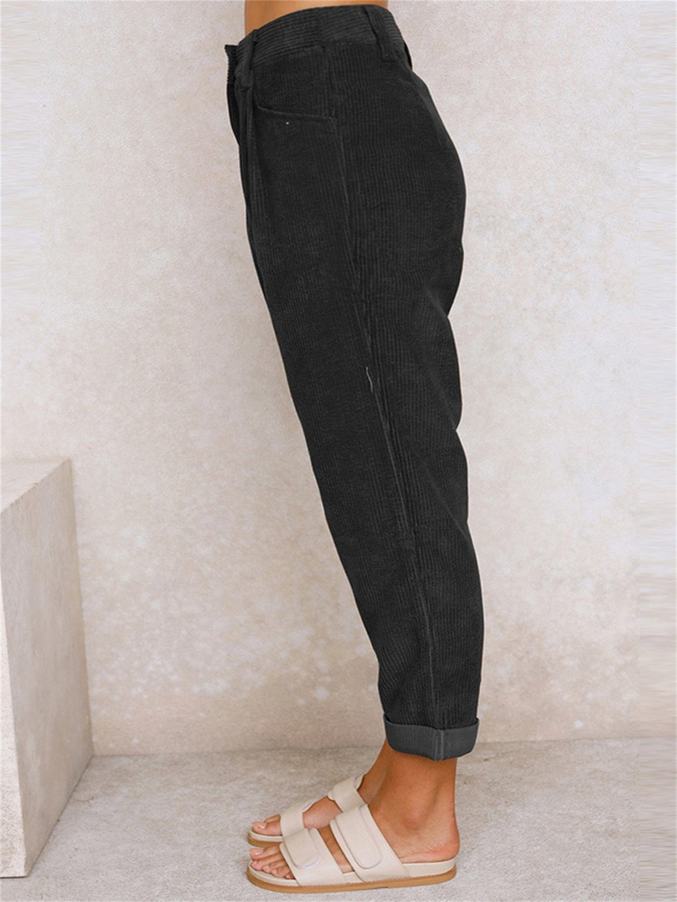 Corduroy Pants - Loose Fit - Baggy - High Waist Pants - Women's Pants -Fashion Nora