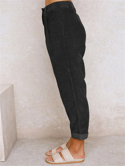 Corduroy Pants - Loose Fit - Baggy - High Waist Pants - Women's Pants -Fashion Nora