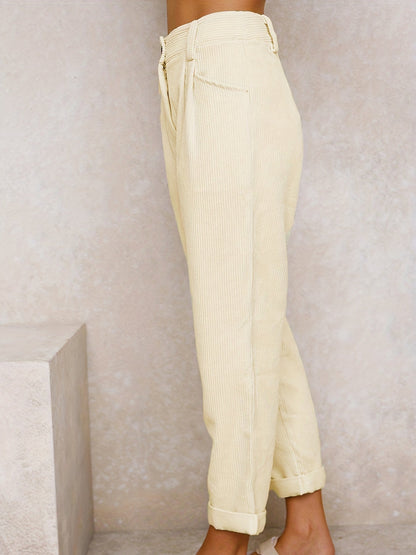Corduroy Pants - Loose Fit - Baggy - High Waist Pants - Women's Pants -Fashion Nora