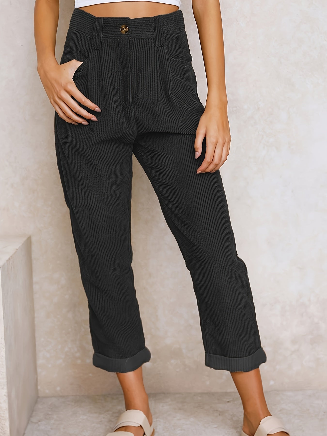 Corduroy Pants - Loose Fit - Baggy - High Waist Pants - Women's Pants -Fashion Nora
