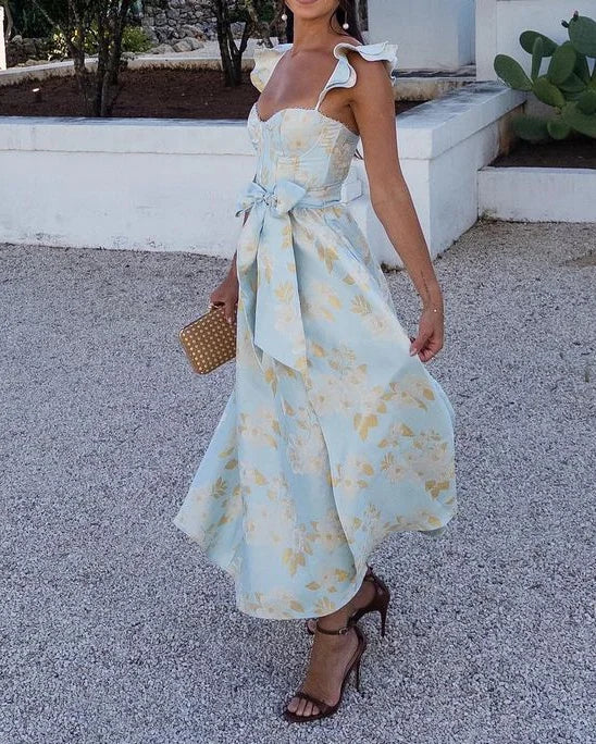 Corset Dress | Elegant | Butterfly Sleeve | Midi Dress | Summer Dress-Fashion Nora