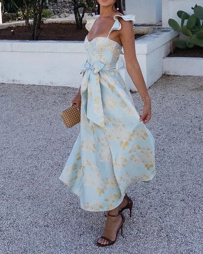 Corset Dress | Elegant | Butterfly Sleeve | Midi Dress | Summer Dress-Fashion Nora