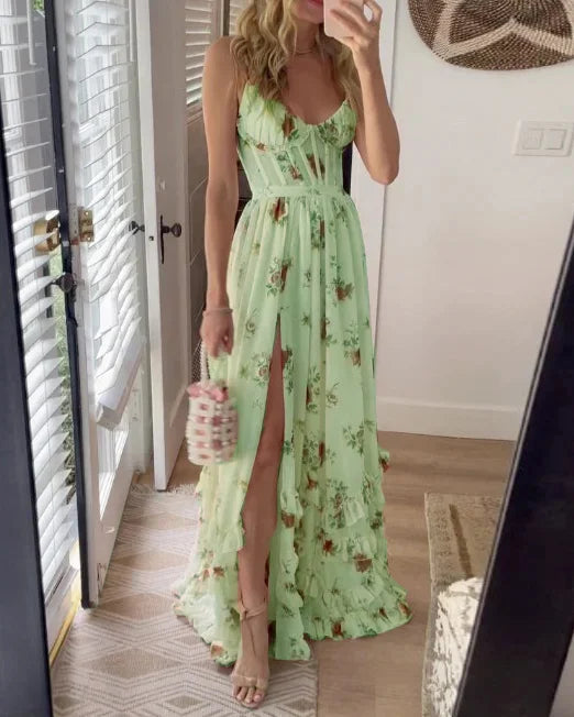 Corset Dress | Floral | Slit | Maxi Dress | Summer Dress-Fashion Nora