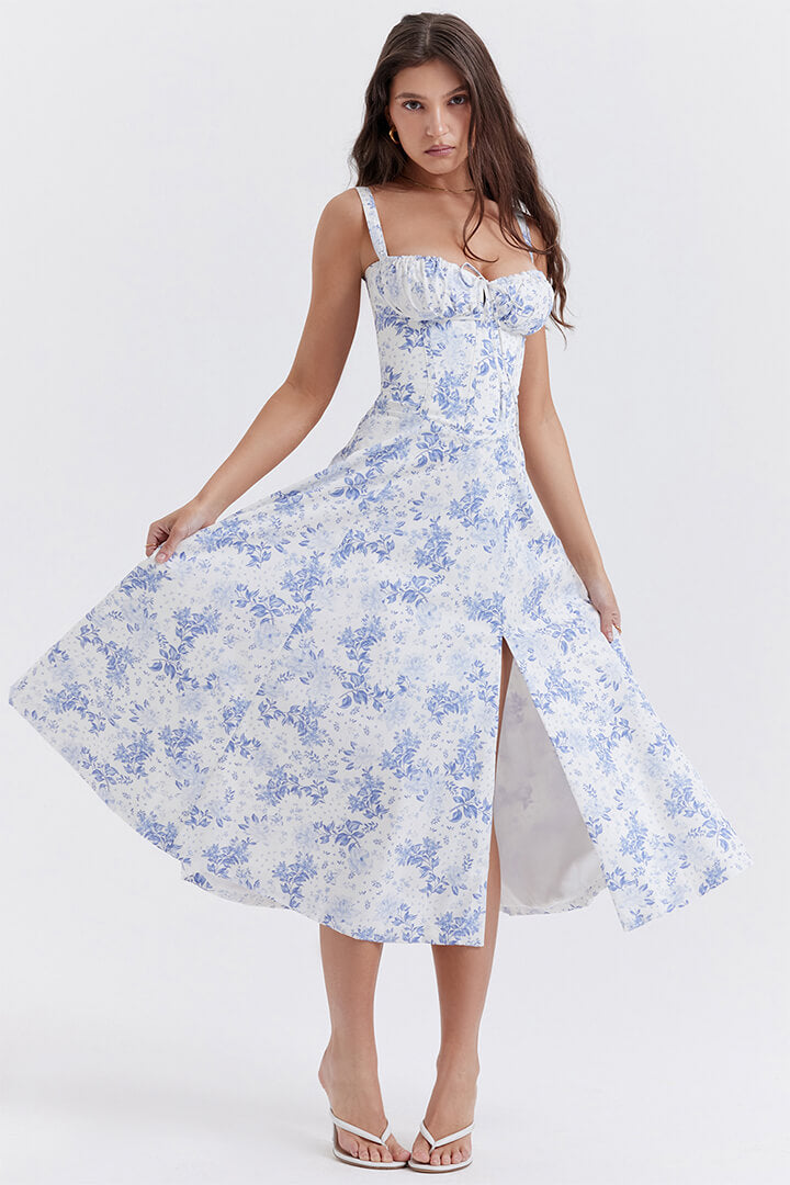 Corset Dress - Sleeveless - Slit - Midi Dress - Summer Dress-Fashion Nora