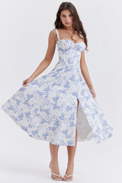 Corset Dress - Sleeveless - Slit - Midi Dress - Summer Dress-Fashion Nora