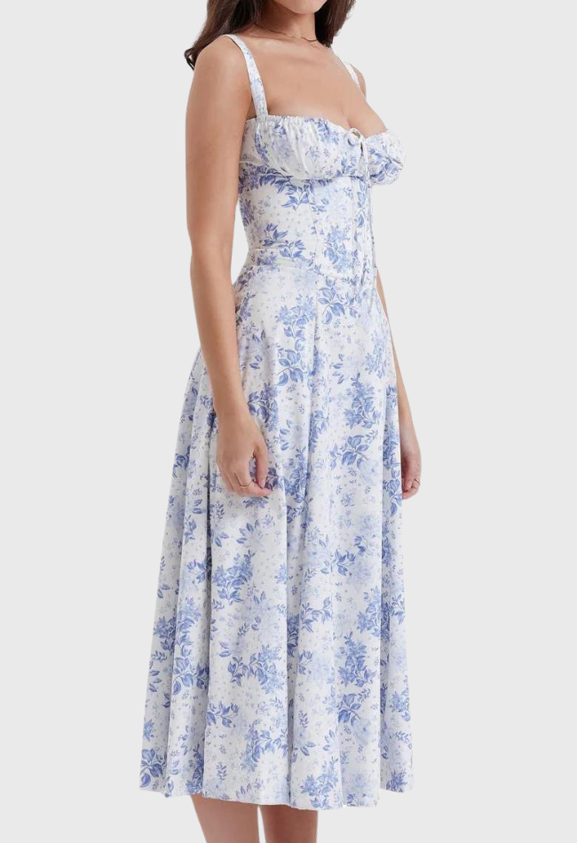 Corset Dress - Sleeveless - Slit - Midi Dress - Summer Dress-Fashion Nora