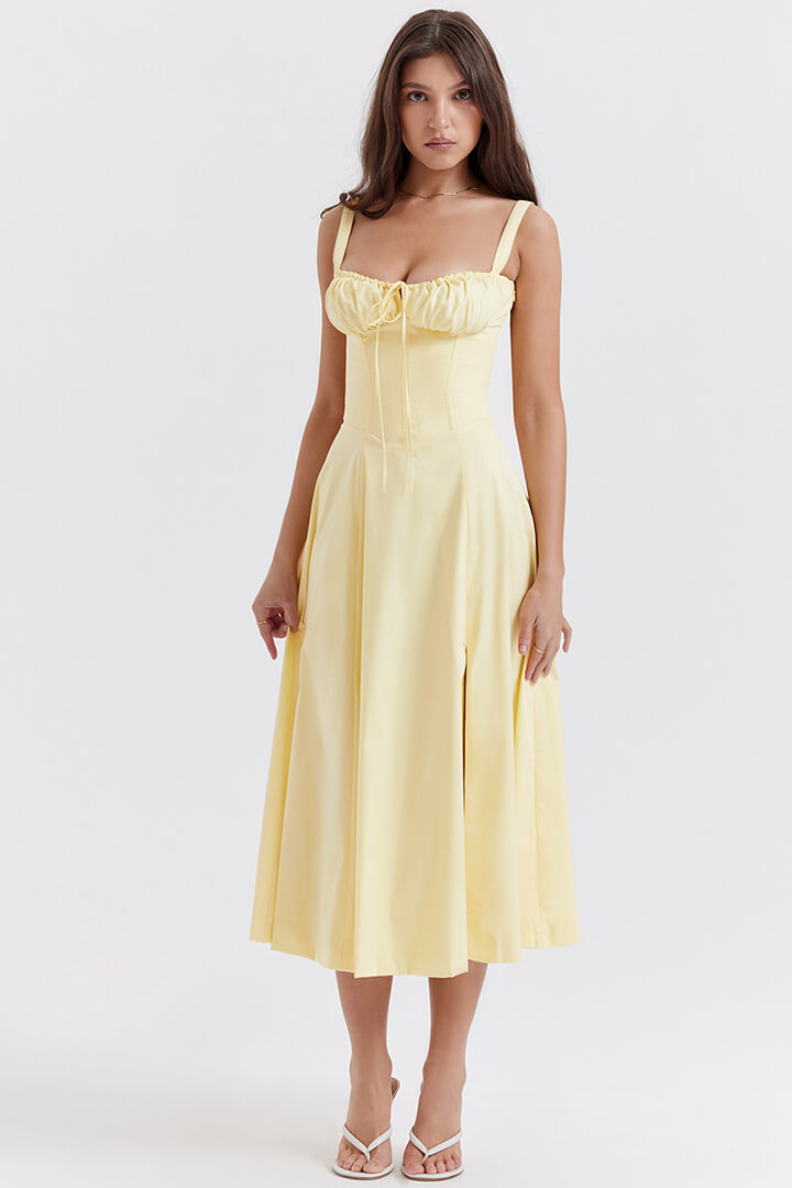 Corset Dress - Sleeveless - Slit - Midi Dress - Summer Dress-Fashion Nora