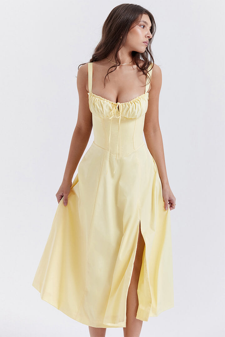 Corset Dress - Sleeveless - Slit - Midi Dress - Summer Dress-Fashion Nora