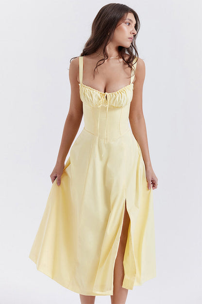 Corset Dress - Sleeveless - Slit - Midi Dress - Summer Dress-Fashion Nora