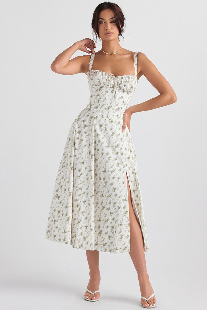 Corset Dress - Sleeveless - Slit - Midi Dress - Summer Dress-Fashion Nora