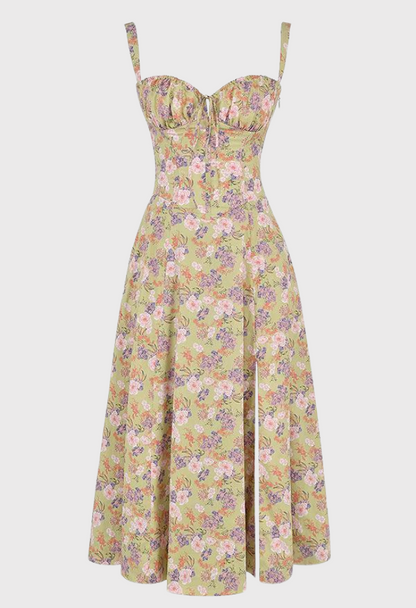 Corset Dress - Sleeveless - Slit - Midi Dress - Summer Dress-Fashion Nora