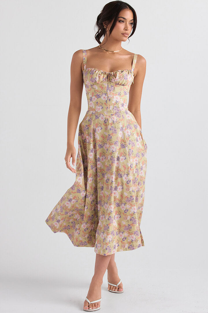 Corset Dress - Sleeveless - Slit - Midi Dress - Summer Dress-Fashion Nora
