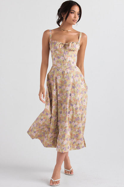 Corset Dress - Sleeveless - Slit - Midi Dress - Summer Dress-Fashion Nora
