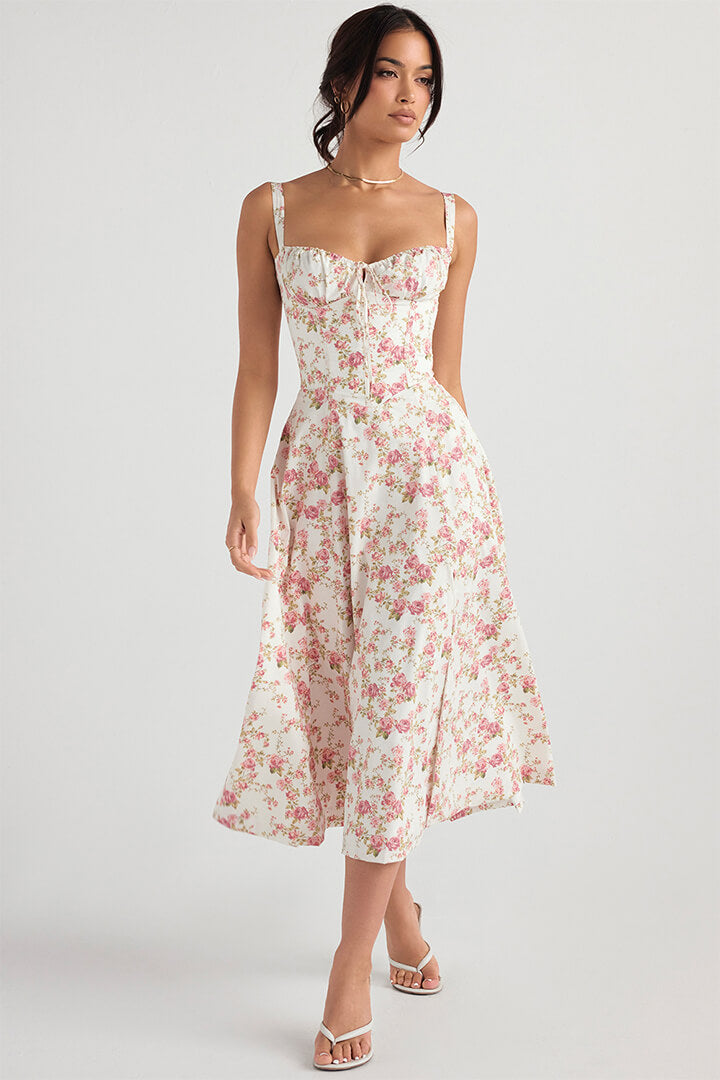 Corset Dress - Sleeveless - Slit - Midi Dress - Summer Dress-Fashion Nora