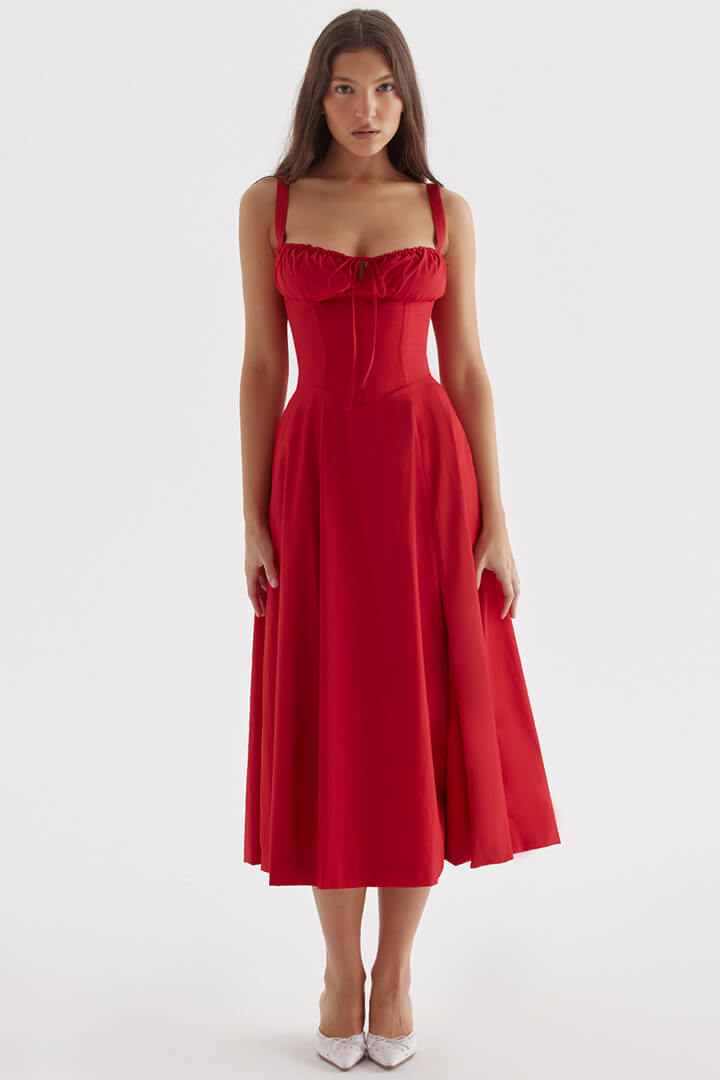 Corset Dress - Sleeveless - Slit - Midi Dress - Summer Dress-Fashion Nora