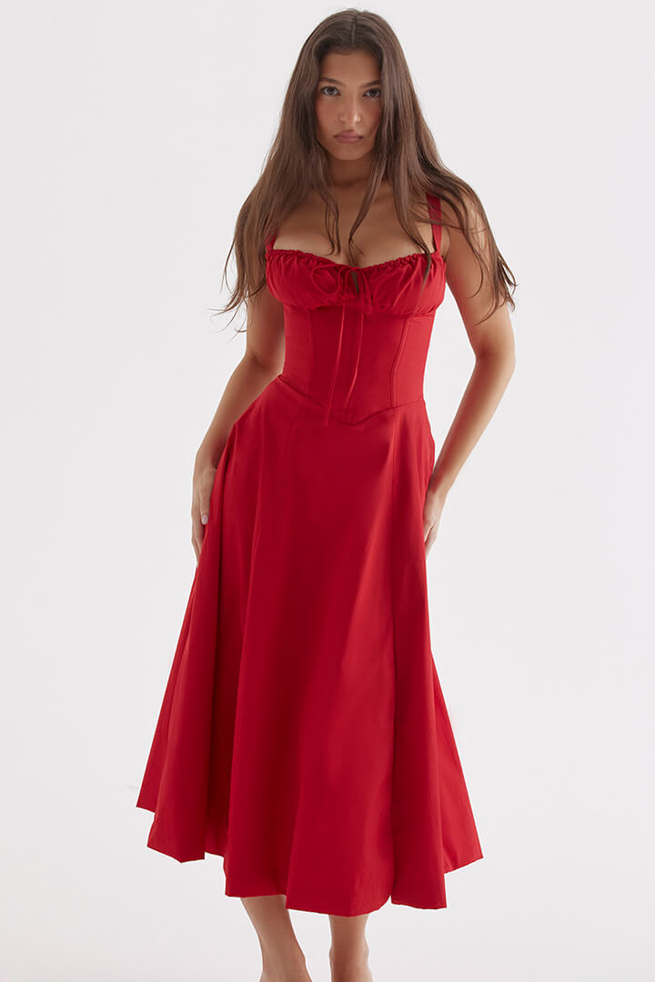 Corset Dress - Sleeveless - Slit - Midi Dress - Summer Dress-Fashion Nora